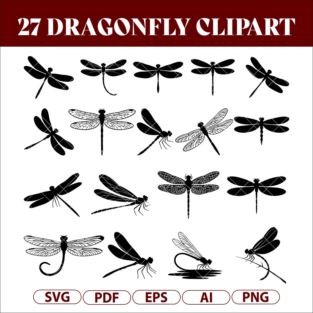 Dragonfly SVG Bundle, 25 Dragonfly Silhouettes, Insect Clipart ...