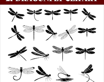 Dragonfly SVG Bundle, 25 Dragonfly Silhouettes, Insect Clipart, Dragonfly PNG, Black Vector Dragonfly SVG for Cricut, Digital Download
