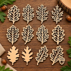 12 Oak Leaf Laser Cut SVG Bundle, Botanical Leaf Cut Files, Autumn Nature Designs, Glowforge Cricut DXF EPS