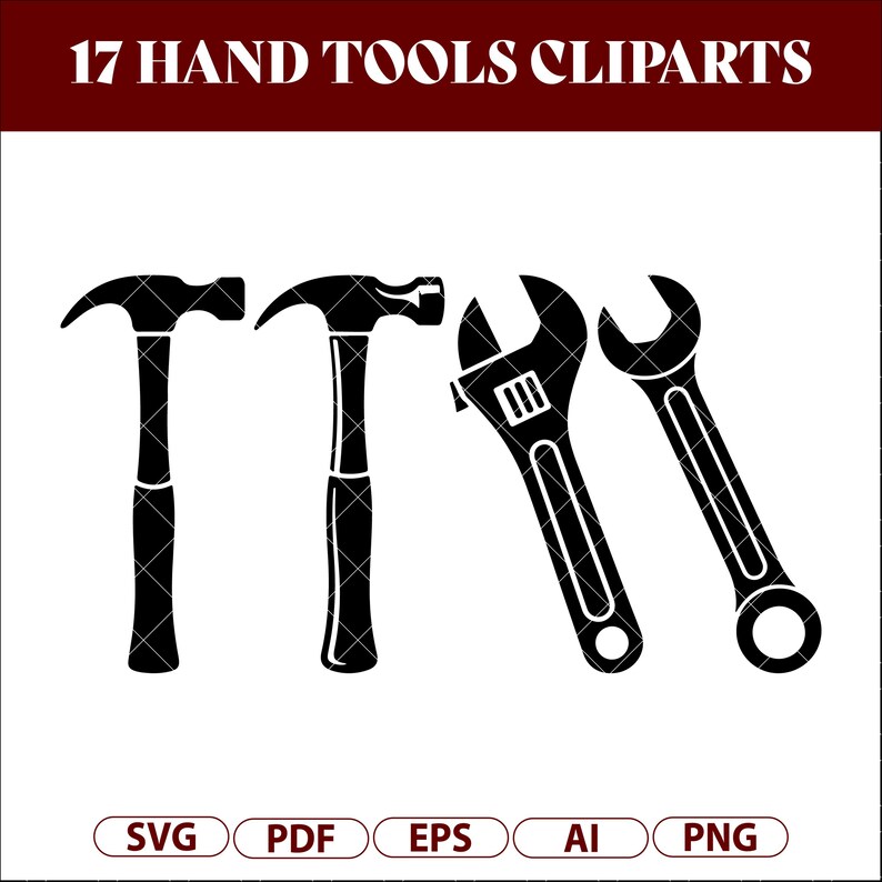 Hand Tools Silhouettes SVG Bundle, Hammer Wrench Pliers Saw Tools, Tool ...