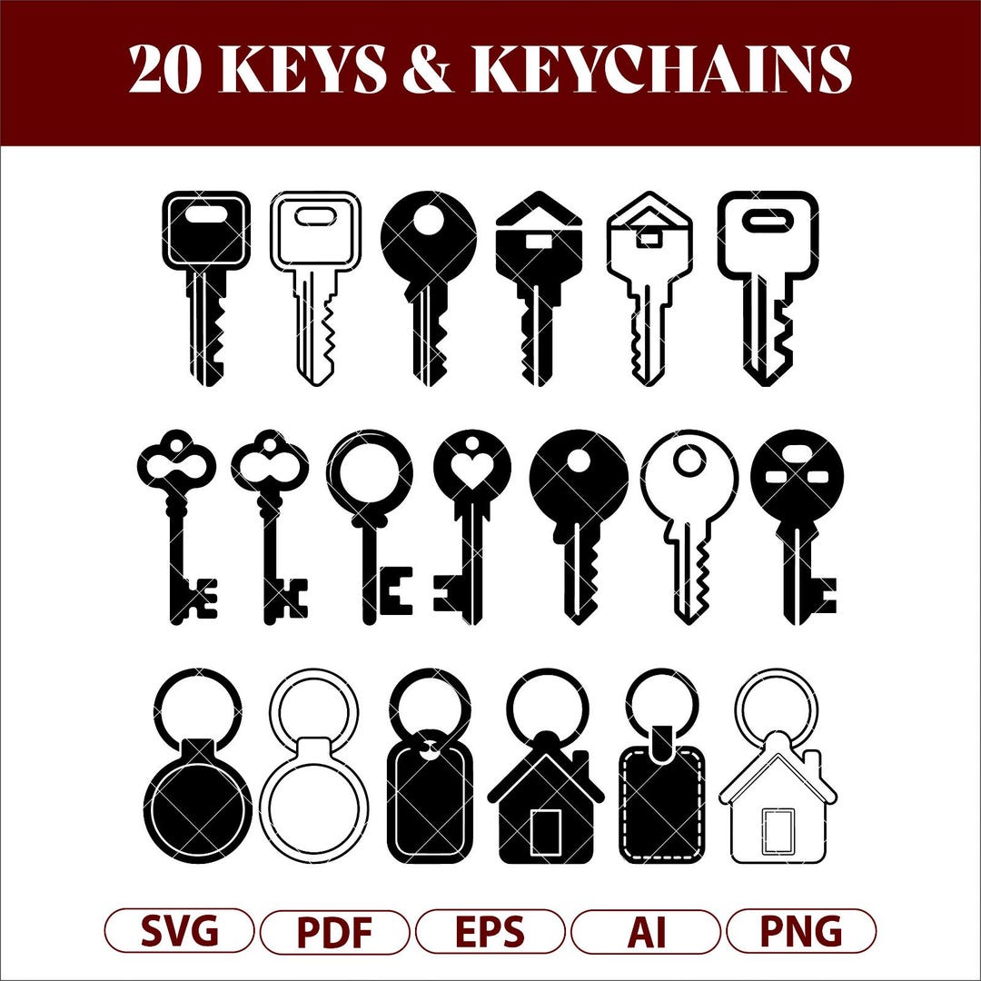 House Keys & Keychain SVG Bundle, Key Silhouette and Outline SVG, Real ...