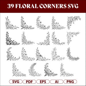 Floral Corner SVG Bundle, Botanical Corner Decorations Line Art, Wildflower Frame Corners, Wedding Floral SVG for Cricut