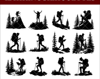Hiking Silhouette SVG Bundle, Outdoor Adventure Clipart (Digital Download)