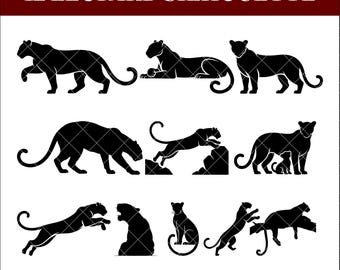Leopard Silhouette SVG Bundle, Wild Animal SVG, Leopard Clipart, Jungle Safari, Big Cat, Leopard PNG, Vector Cut Files för Cricut