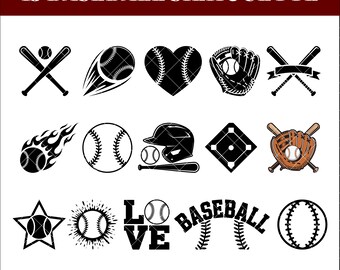 Paquete de siluetas de béisbol en formato SVG, imágenes prediseñadas vectoriales deportivas (descarga digital)