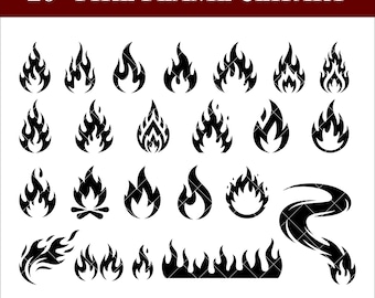 Flame SVG Bundle, Fire Clipart, 20 Flame Silhouette PNG, Tribal Flame SVG, Hot Rod Fire Vector, Burning Flames Svg for Cricut & Sublimation