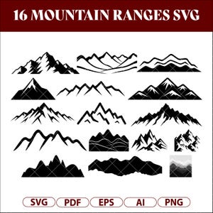 Bergskedja Silhuett SVG Bundle, Natur Clipart (Digital Nedladdning)