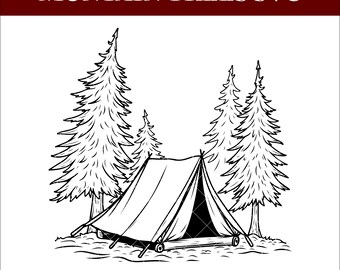Mountain SVG PNG, Pine Trees Silhouette Scene, Black and White Outdoors Clipart, Cricut Cut File for Camping, Hiking, Adventure T-Shirts