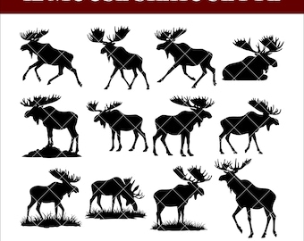 Elch Silhouette Clipart Bundle, Wildtier SVG PNG-Dateien