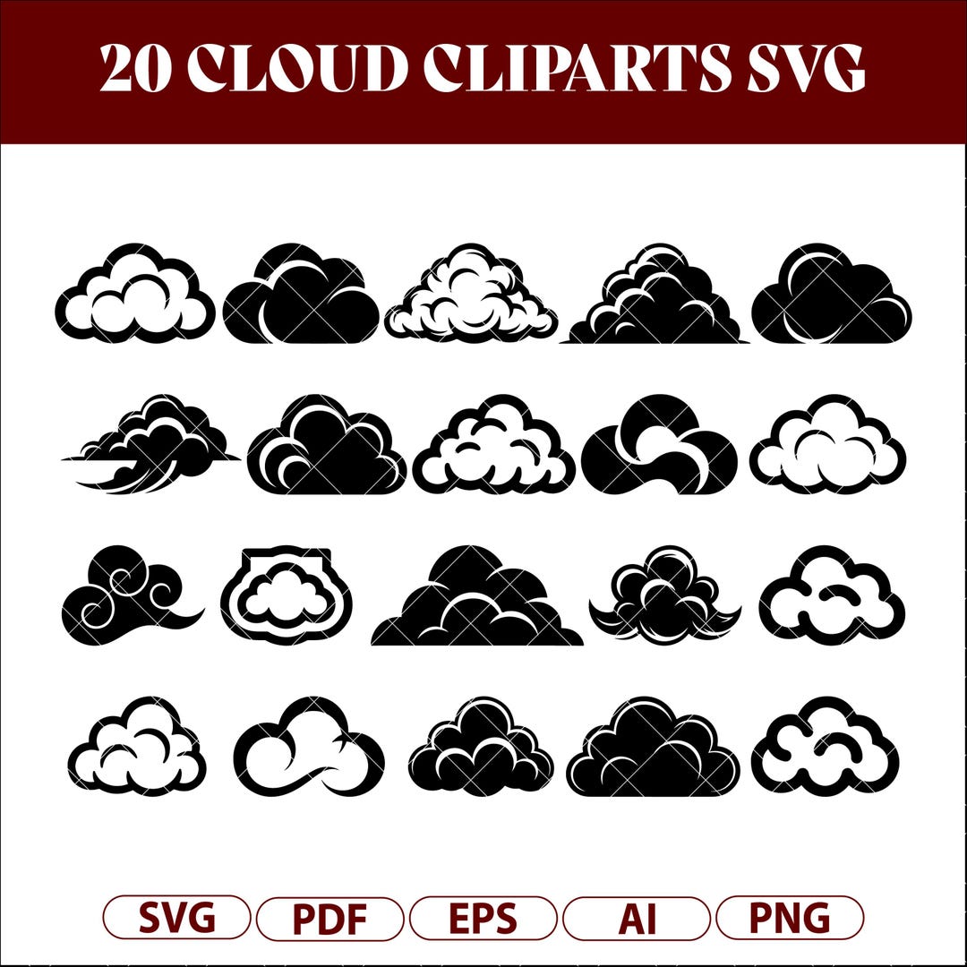 Cloud SVG Bundle, Silhouette & Line Art Icons, Vector Cut Files ...