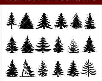 Gran SVG-paket, 18 gransilhuetter, vintergröna clipart, skogsträd PNG, naturvektorklippfiler för Cricut