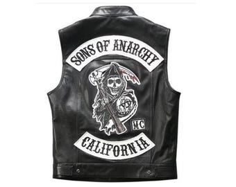 メンズ サンズ・オブ・アナーキー レザーベスト：ジャックス・テラー