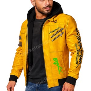 Handmade Cyberpunk 2077 Hooded Jacket, Edge runners David Martinez Gaming Cosplay Yellow Coat