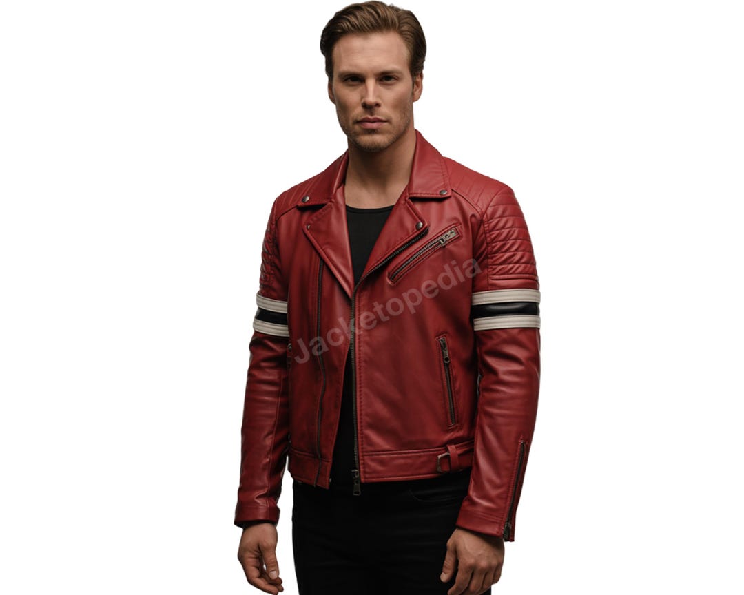 Man Red Racing Jacket Men’s Red Leather Biker Jacket – Quilted Cafe Racer Moto Style With ...
