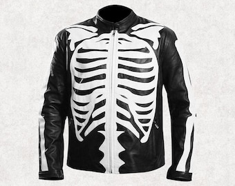 Skeleton Bones Leather Biker Jacket: Men's Moto Streetwear