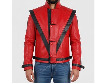 Michael Jackson Thriller Jacket – Red Leather Biker Costume, 80s Cosplay