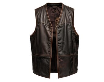 Men's Brown Leather Vest - Vintage Zipper Motorcycle Vest
