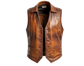 Men's Brown Leather Vest - Vintage Button-Up Vest with Pockets
