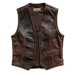 Men&#39;s Brown Leather Vest - Distressed Button-Up Motorcycle Vest Vintage vest