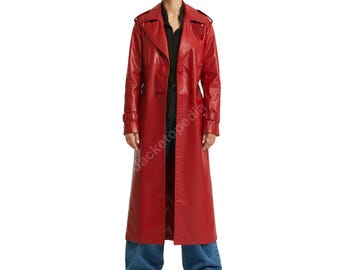 Red Leather Trench Coat: Women's Stylish Longline Outerwear