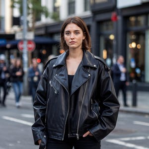 Damen schwarze Leder Motorradjacke - Klassische Bikerjacke