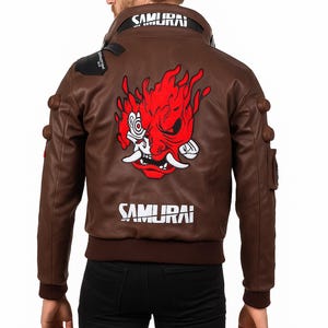 Cyberpunk V Jacket  Samurai Brown Leather Jacket  Cyberpunk Costume Jacket  Cyberpunk 2077 Samurai Leather Jacket