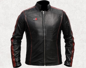 Mass Effect N7 Leather Cosplay Jacket: Handmade Gamer Moto Coat