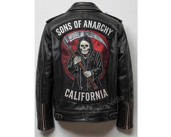 Handmade SOA Jax Teller Leather Biker Jacket: Grim Reaper