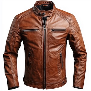 Men's Brown Leather Biker Jacket – Vintage Motorcycle Cafe Racer
