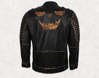Men’s Suicide Squad Joker Black Biker Leather Jacket – Jared Leto Inspired Moto Movie Cosplay
