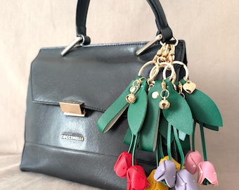 Vegan Leather Tulip Purse Charm: Floral Bag Accessory