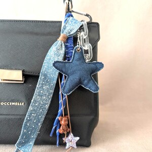 Denim Star Bag Charm – Aesthetic Purse Accessory with Star, Teddy & Crystal Beads | Y2K Keychain | Gift for Her | Cute Bag Flair