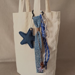 Denim Bag Charm | Teddy & Heart Indie Accessory | Handmade Kawaii Keychain | Y2K Aesthetic Gift | 2 Styles Available