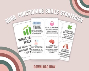 ADHD Executive Functioning Skills Strategies Worksheets, Mental Health Therapy Worksheets