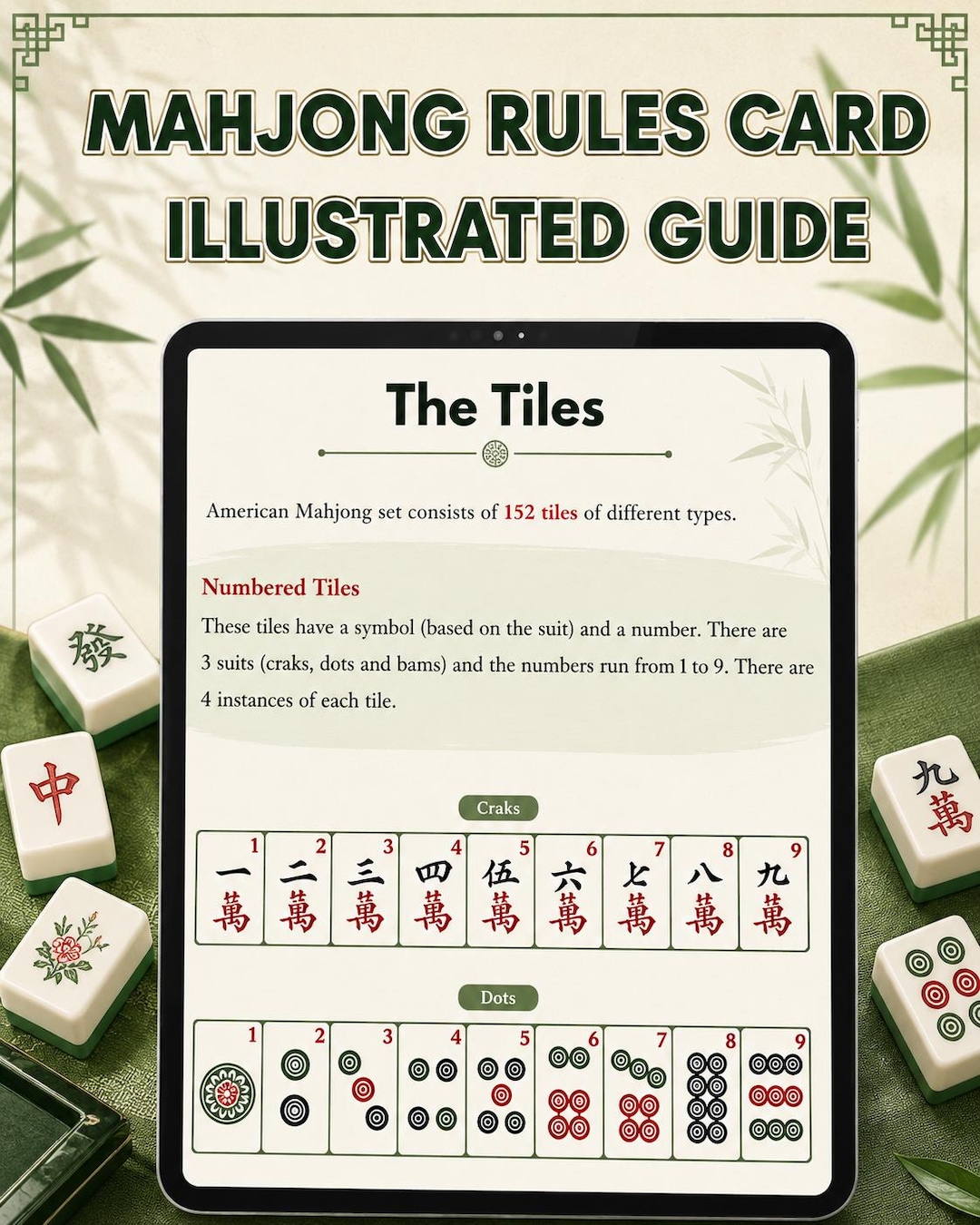 Mahjong Rules.pdf Complete Printable Mahjong Rules - Illustrated Guide - Etsy