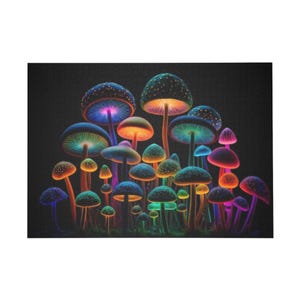 Glow-in-the-Dark Mushroom Puzzle, Colorful Nature Art, Eclectic Home Decor, Gift for Puzzle Lovers, Mindful Relaxation Activity