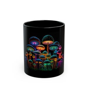 Vibrant Mushroom Mug, Magical Drinkware, Colorful Coffee Cup, Art Deco Sipware, Fantasy Gift for Nature Lovers