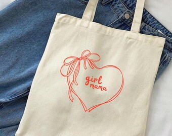 Girl mama heart tote bag | Girl mom tote bag | Tote bag for girl mom | Gift for girl mom | Girl mom gift | Gift for new mom | Girl mama