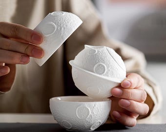 Moon Planet Travel Tea Set, Porcelain Teacup Set