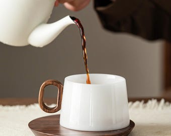 Handmade Jade Porcelain Coffee Cup, Personalized Gift Set