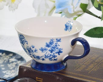 Handpainted Blue White Porcelain Cup and Saucer Set - Unique Ceramic Tableware for Home & Gifting
