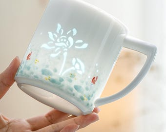 Handmade Linglong Porcelain Lotus Mug with Tea Infuser