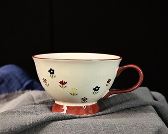 Handpainted Ceramic Mug - Pretty Dessert Mug with Exceptional Comfort for Daily Use
