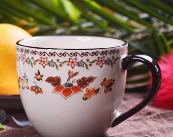 Handpainted Ceramic Mug with Saucer - Awesome Everyday Ceramic Mug & Bowl