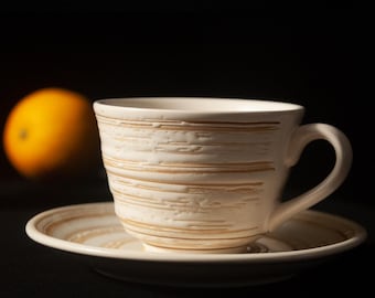 Tazza in ceramica color crema con texture nordica - Tazza in ceramica artigianale fatta a mano per l'uso quotidiano