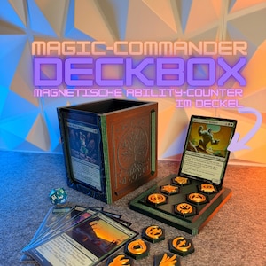 Boîte de rangement pour deck Commander MTG | Plus de 100 cartes | Fabriquée à la main en Allemagne | Avec emplacement magnétique pour jeton et commandant | Accessoire pour JCC Magic: The Gathering