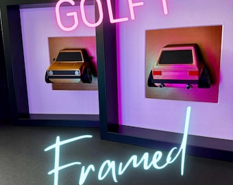 VW Golf 1 3D Car Wall Art – Personalized Decoration in a 25x25 Wooden Frame – Gift for Car Lovers – Tuning Car Decoration for Wall or Garage