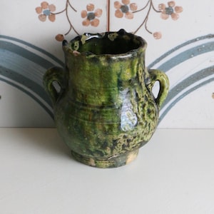MARRAKESH EDIT - Antique Tamegroute Green Pot with Twin Handles