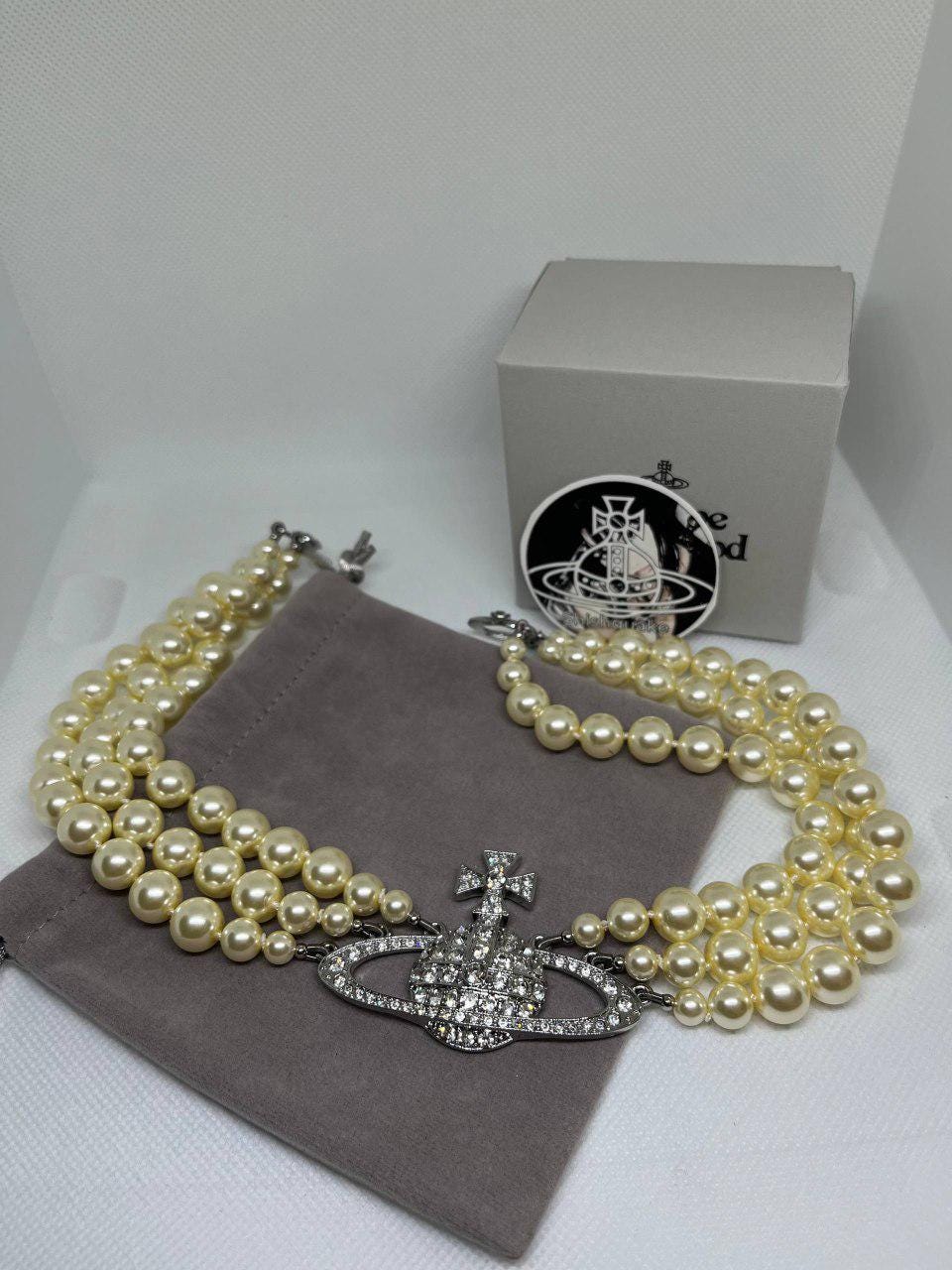 Vivienne Westwood Three Row Pearl Necklace - Etsy