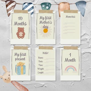 39 cartes jalons imprimables pour bébé, cartes jalons pastel unisexes, cadeau pour nouveau-né, cadeau baby shower, cartes jalons mensuels, cartes mémoire